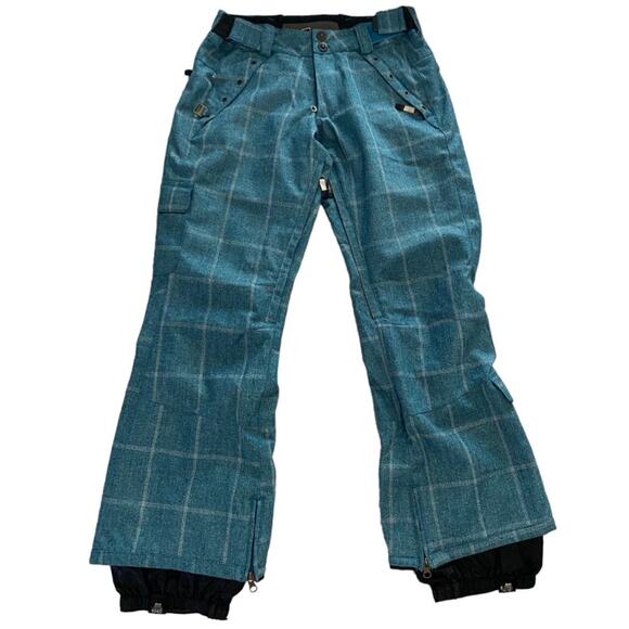 SESSIONS Switch Window Ridge Series Blue Plaid Waterproof Pants ~ Women's SMALL - Picture 2 of 16